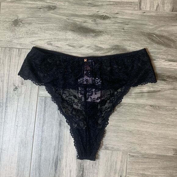 Savage X Fenty Romantic Corded Lace High-Waist Thong Caviar 2X - Picture 1 of 8